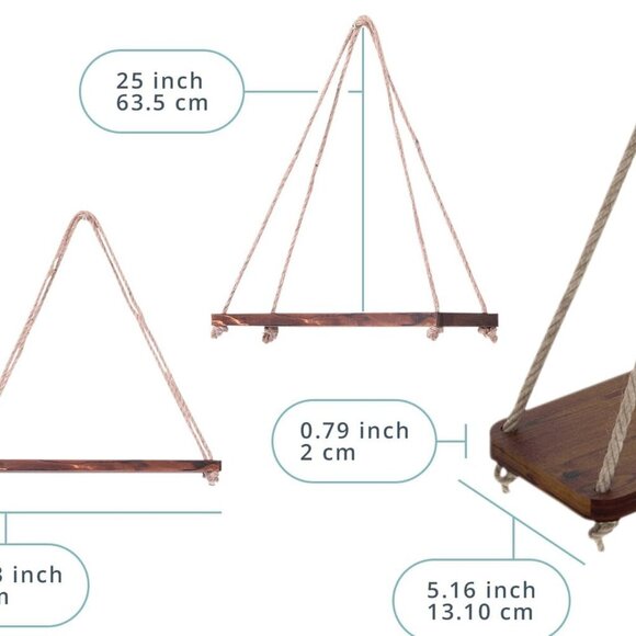 Hanging Shelves for Wall - Set of 2 – Rustic Farmhouse Boho Shelves with String– - Picture 3 of 7